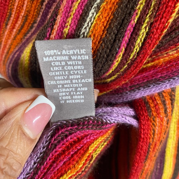 J. Jill Scarf Fringe Rainbow Striped Knit Outerwear Boho Chic Cozy Warm Winter - Picture 6 of 7
